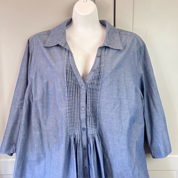 Fashion Bug Womans 4X Tunic Top Chambray Work Wear Office Casual Front Button Up - Picture 3 of 6